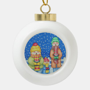 lustige Carolsänger im Schneeschuhdesign Keramik Kugel-Ornament