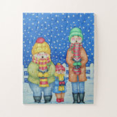 lustige Carolsänger in schneeweihnachtlichen Kinde Puzzle (Vertikal)