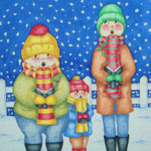 lustige Carolsänger in schneeweihnachtlichen Kinde