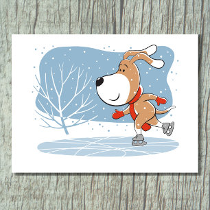 Lustige Cartoon-Eis-Figuren-Schlittschuhlauf-Hund- Postkarte