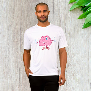 Lustige Cartoon-Gehirn-Charakter mit Daumen hoch u T-Shirt