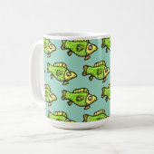 Lustige Cartoon-Grüne Fischzeichnung Kaffeetasse (Vorderseite Links)