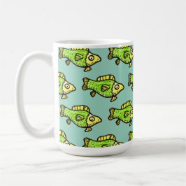 Lustige Cartoon-Grüne Fischzeichnung Kaffeetasse