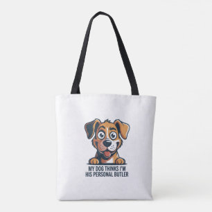 Lustige Cartoon-Hund-Butler-Zitat Tasche