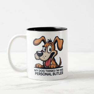 Lustige Cartoon-Hund-Butler-Zitat Zweifarbige Tasse