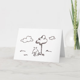 Lustige Cartoon-Hund unter Baum-Linienzeichnung Ka Karte