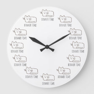 Lustige Cartoon-hungrige Katze Abendessen-Uhr Große Wanduhr