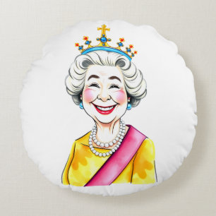 Lustige Cartoon-Königin Elisabeth II. Königliches Rundes Kissen