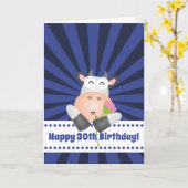 Lustige Cartoon-Kuh mit Blumen-glücklichem 30. Karte (Gelbe Blume)