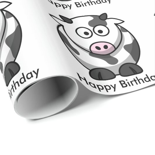 Lustige Cartoon-Kuh mit rosa Nasen-alles Gute zum Geschenkpapier (Rolleneckpunkt)