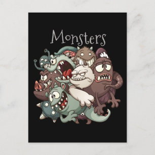 Lustige Cartoon-Monster-Gruppendesign Postkarte