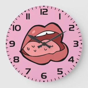 Lustige Cartoon-Mund-und-Lippen-Öffnung Große Wanduhr