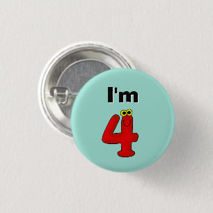 Lustige Cartoon Nummer 4 Kinder 4. Geburtstag Button