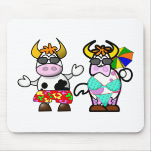 Lustige Cartoon-Strand-Kuh-Paar-Mausunterlage Mousepad