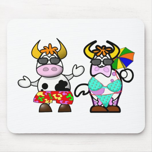 Lustige Cartoon-Strand-Kuh-Paar-Mausunterlage Mousepad (Vorne)