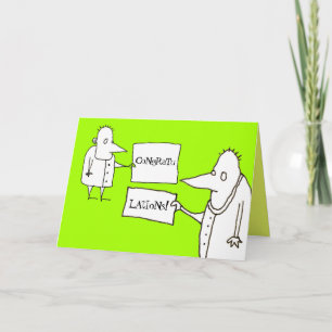 Lustige Cartoon-Typen mit Schildern Gratulation Karte