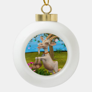 Lustige Cartoon-Ziegen-Garten-Tier-Kunst Keramik Kugel-Ornament