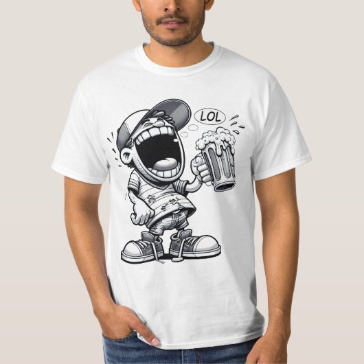 Lustige Cartoonfi Freak Biertrinker "LOL" Comic T-Shirt (Vorderseite)