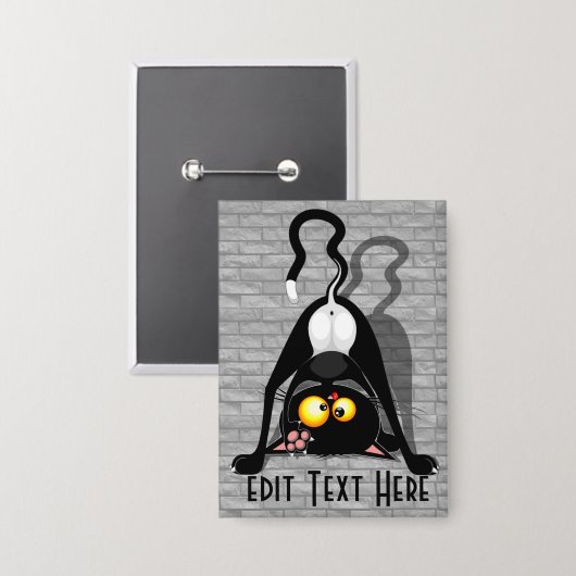 Lustige Cartoonfigur einer Katze auf dem Kopf Button (Vorderseite/Rückseite)