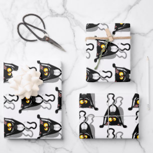 Lustige Cartoonfigur: Katze auf dem Kopf Geschenkpapier Set