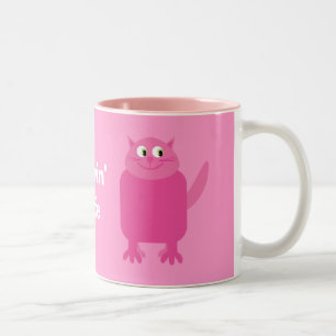 Lustige Cartoonkatzen Lovin Leben-Tasse im Rosa u. Zweifarbige Tasse