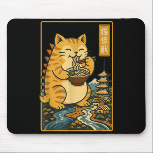 Lustige Catzilla Anime Ramen Japanische Katze Männ Mousepad