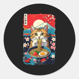 Lustige Catzilla Anime Ramen Japanische Katze Männ Runder Aufkleber
