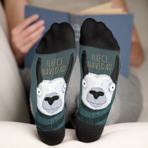 Lustige Chic „Fleece Navidad“ Lama Türkisgrau Socken