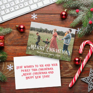 Lustige Chic Script Familienfoto Weihnachtskarte Mitteilungskarte