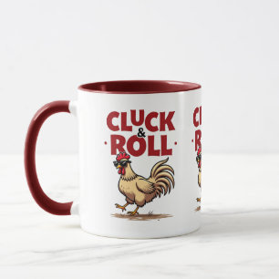 Lustige "Cluck & Roll" Coole Hahn Cartoon Gestaltu Tasse