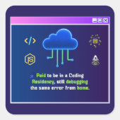 Lustige Coding-Residenz, Retro-Synthwave-Neon-Hack Quadratischer Aufkleber (Vorderseite)