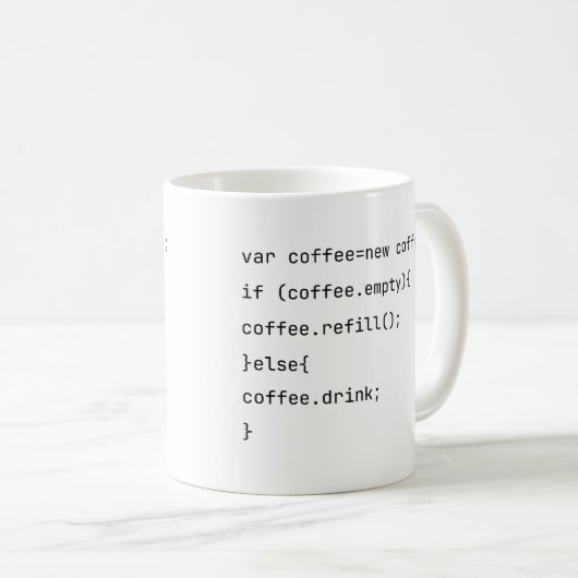 Lustige Coding var coffee = new Coffee() Programmi Kaffeetasse (VorderseiteRechts)