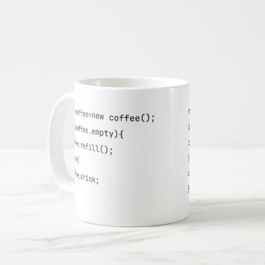 Lustige Coding var coffee = new Coffee() Programmi Kaffeetasse (Vorderseite Links)