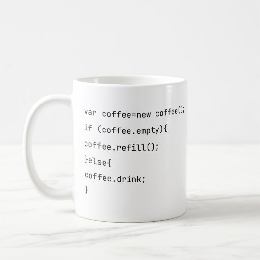 Lustige Coding var coffee = new Coffee() Programmi Kaffeetasse (Links)