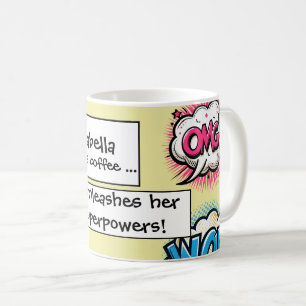 Lustige Comic-Action-Wörter Sprechblasen Kaffeetasse