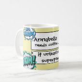 Lustige Comic-Action-Wörter Sprechblasen Kaffeetasse (Vorderseite Links)