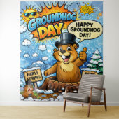Lustige Comic Groundhog Day Kulisse Wandteppich (Beispiel)