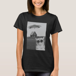 Lustige coole Katze mit Raumschiff T-Shirt