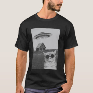 Lustige coole Katze mit Raumschiff T-Shirt