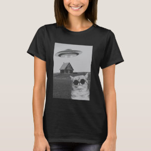 Lustige coole Katze mit Raumschiff T-Shirt