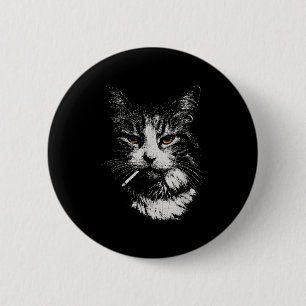 Lustige coole Katze raucht lustige Meme-Zigarette Button