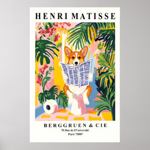 Lustige Corgi-Badezimmer-Druck Matisse-Stil-Hund-W Poster