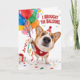 Lustige Corgi-Geburtstagskarte Fischaugen-Ballon Karte
