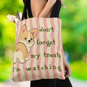 Lustige Corgi-Geschenke Rosa Streifen-Typografie Tasche