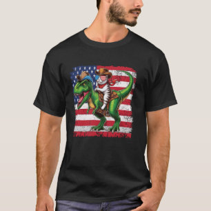 Lustige Cowboy-Katze reitet auf Dinosaurier USA-Fl T-Shirt