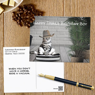 Lustige Cowboyhut-Katze auf einer Vakuum-Geburtsta Postkarte