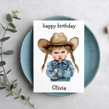 Lustige Cowgirl-Baby-Geburtstagskarte