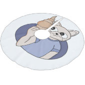 Lustige Croissant-Katze Polyester Weihnachtsbaumdecke (Schrägansicht)