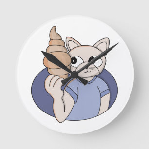 Lustige Croissant-Katze Runde Wanduhr
