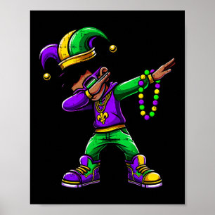 Lustige Dabbing Mardi Gras Kleidung für schwarzen Poster
